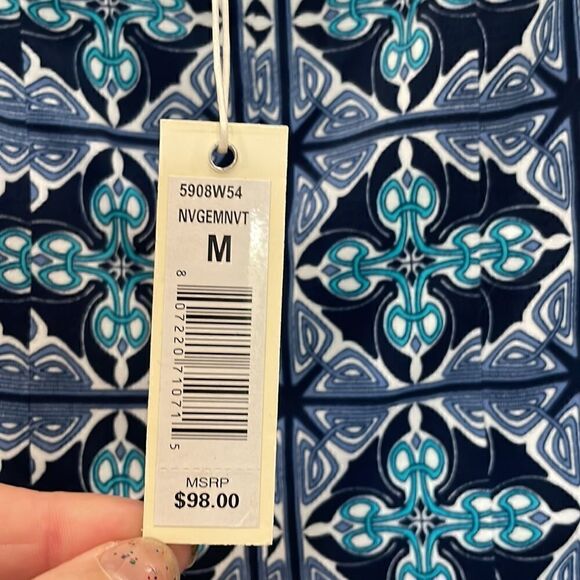 New! Jersey knit blue print A-line 3/4 sleeve pull over midi dress - Picture 12 of 16